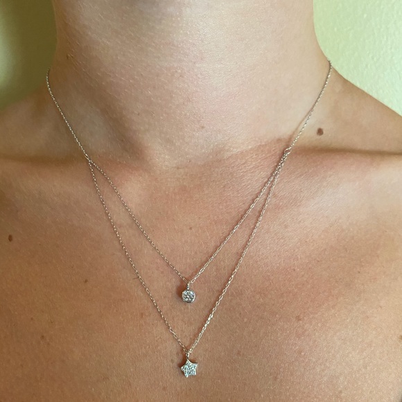 Sterling Silver Double Layer Cz Necklace - Picture 3 of 12